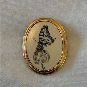 Gold and Cream Butterfly Brooch